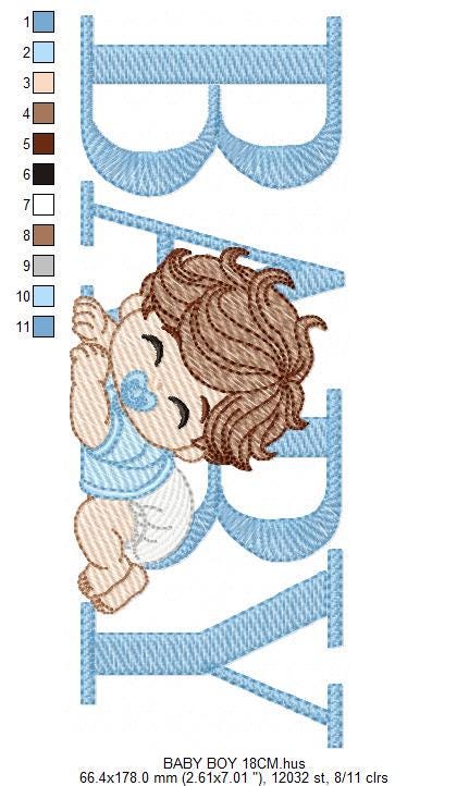 Baby boy embroidery design - Newborn with pacifier and diaper machine embroidery pattern - Young toddler file - Instant digital download pes
