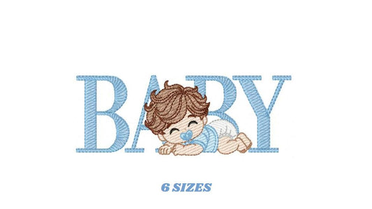 Baby boy embroidery design - Newborn with pacifier and diaper machine embroidery pattern - Young toddler file - Instant digital download pes