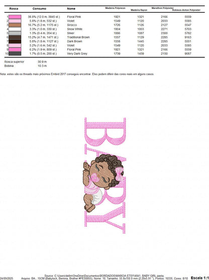 Baby girl embroidery designs - Newborn with pacifier and diaper machine embroidery pattern - Princess black curly hair - Instant download
