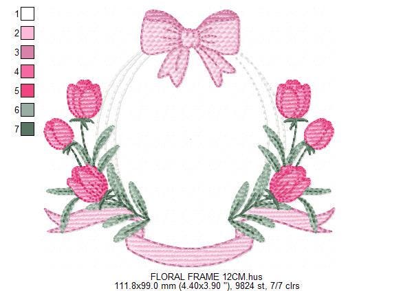 Monogram Tulip Frame embroidery designs - Flower wreath machine embroidery pattern - Floral Kitchen Towel file - Instant digital download