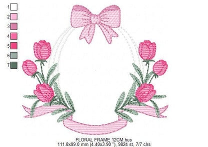 Monogram Tulip Frame embroidery designs - Flower wreath machine embroidery pattern - Floral Kitchen Towel file - Instant digital download