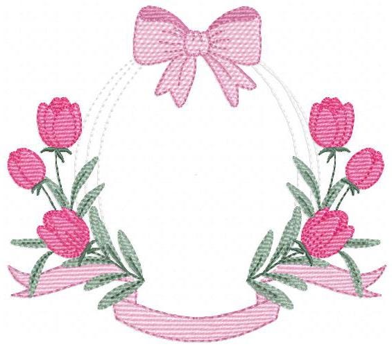 Monogram Tulip Frame embroidery designs - Flower wreath machine embroidery pattern - Floral Kitchen Towel file - Instant digital download