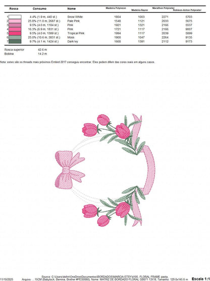Monogram Tulip Frame embroidery designs - Flower wreath machine embroidery pattern - Floral Kitchen Towel file - Instant digital download