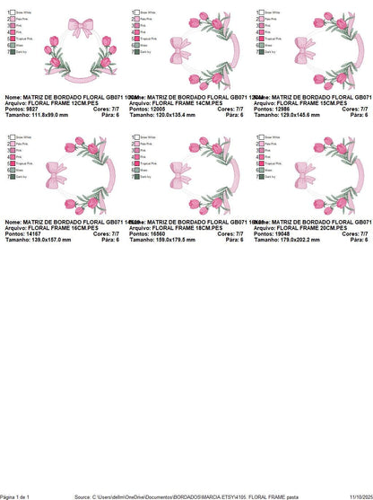 Monogram Tulip Frame embroidery designs - Flower wreath machine embroidery pattern - Floral Kitchen Towel file - Instant digital download