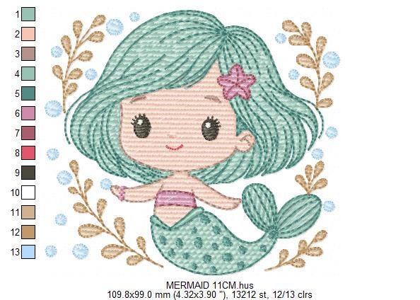 Mermaid embroidery designs - Ocean Sea Princess machine pattern - Mermaid rippled design - Baby Girl file - Instant digital download pes jef