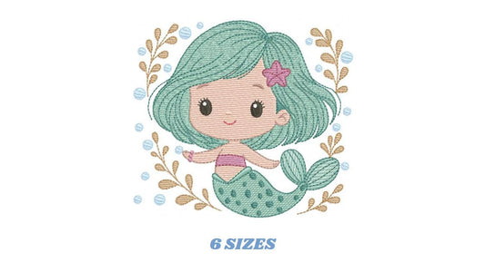 Mermaid embroidery designs - Ocean Sea Princess machine pattern - Mermaid rippled design - Baby Girl file - Instant digital download pes jef