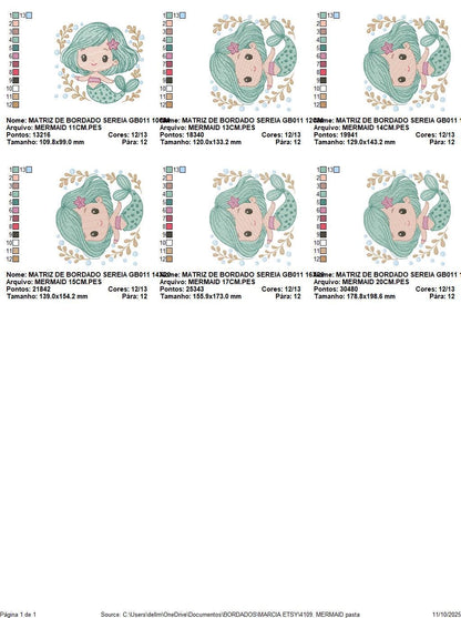 Mermaid embroidery designs - Ocean Sea Princess machine pattern - Mermaid rippled design - Baby Girl file - Instant digital download pes jef