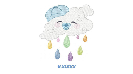 Rain cloud embroidery design - Baby boy raining cloud with pacifier machine embroidery pattern - Instant digital download pes jef dst hus