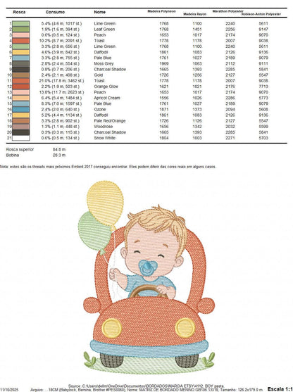 Baby Boy with toy car embroidery designs - Toddler playing with balloons machine embroidery pattern - Boy with pacifier - Instant download