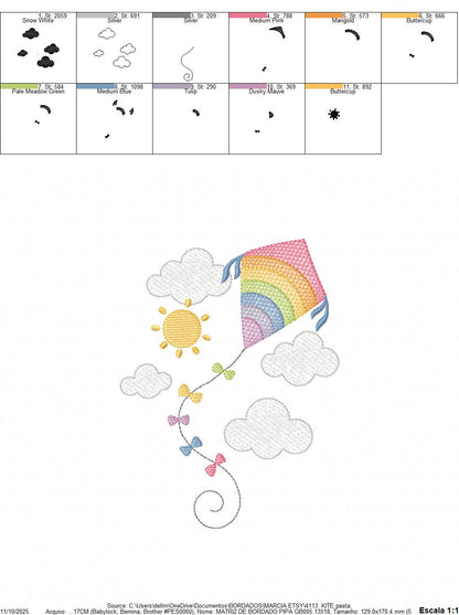 Colorful Kite embroidery designs - Baby Boy Toy machine embroidery pattern - Sunning sky flying clouds - Instant digital download pes jef