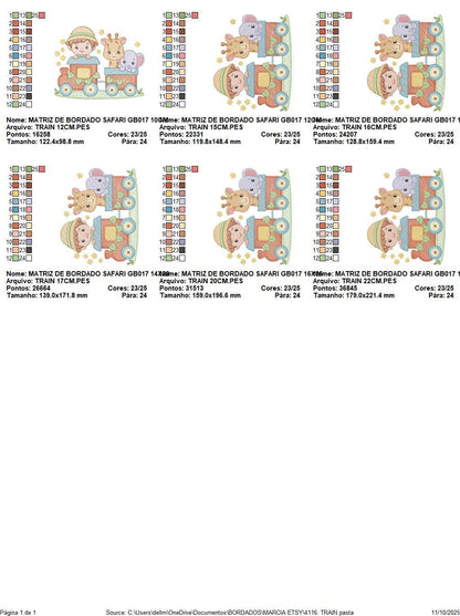 Safari Wild Animal train embroidery designs - Elephant and Giraffe machine embroidery pattern - Baby Boy file - Instant download pes jef