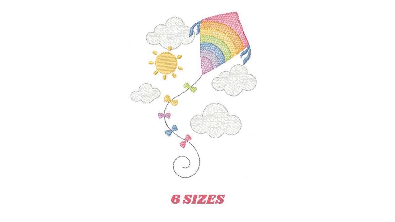 Colorful Kite embroidery designs - Baby Boy Toy machine embroidery pattern - Sunning sky flying clouds - Instant digital download pes jef