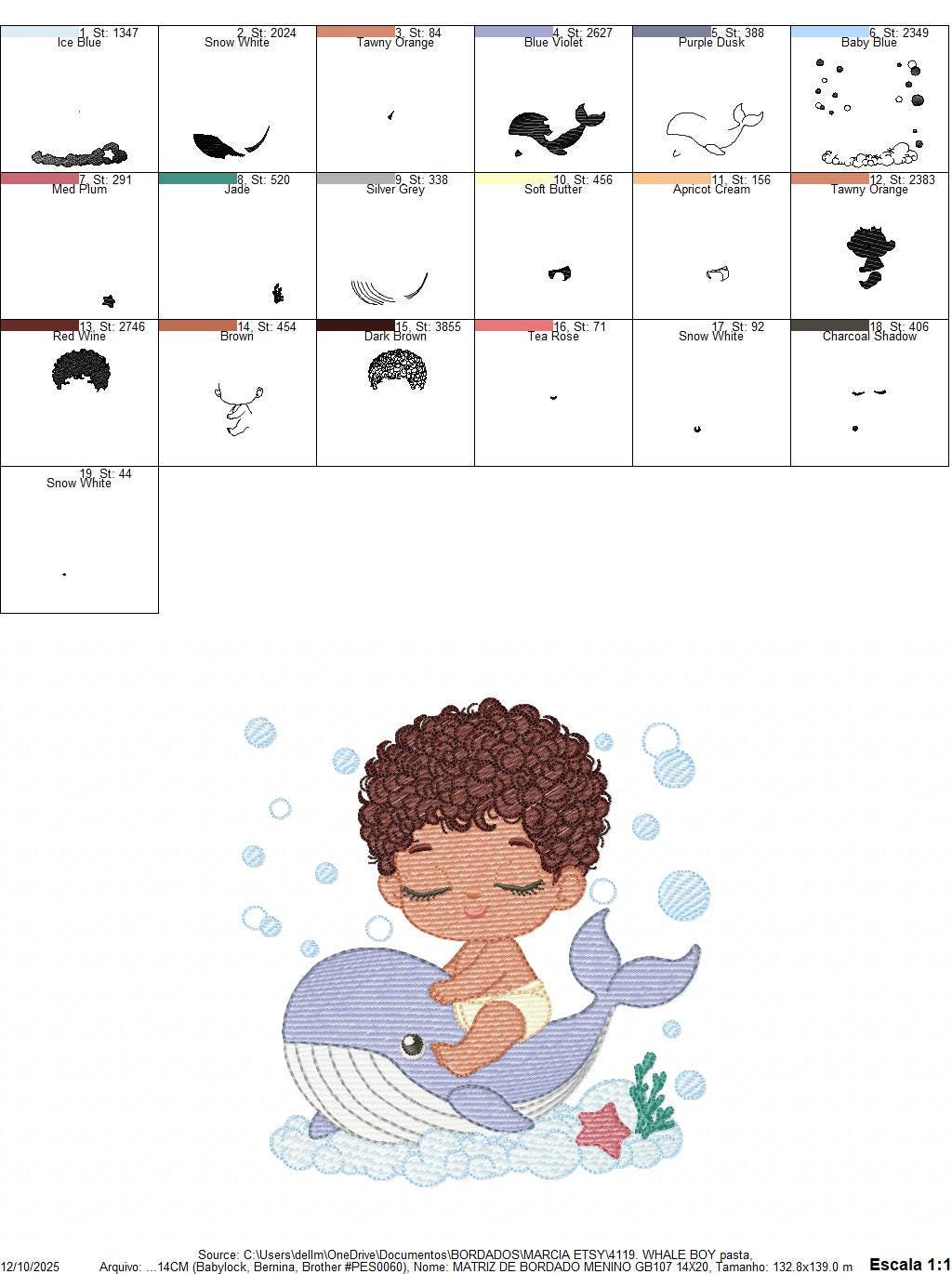 Whale embroidery designs - Diver Swiming Boy with black curly hair machine embroidery pattern - Ocean animal file - Instant download pes jef