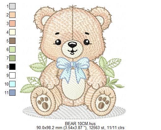 Teddy Bear embroidery designs - Baby Boy bear with bow tie machine embroidery pattern - Instant digital download pes jef dst hus vp3 xxx