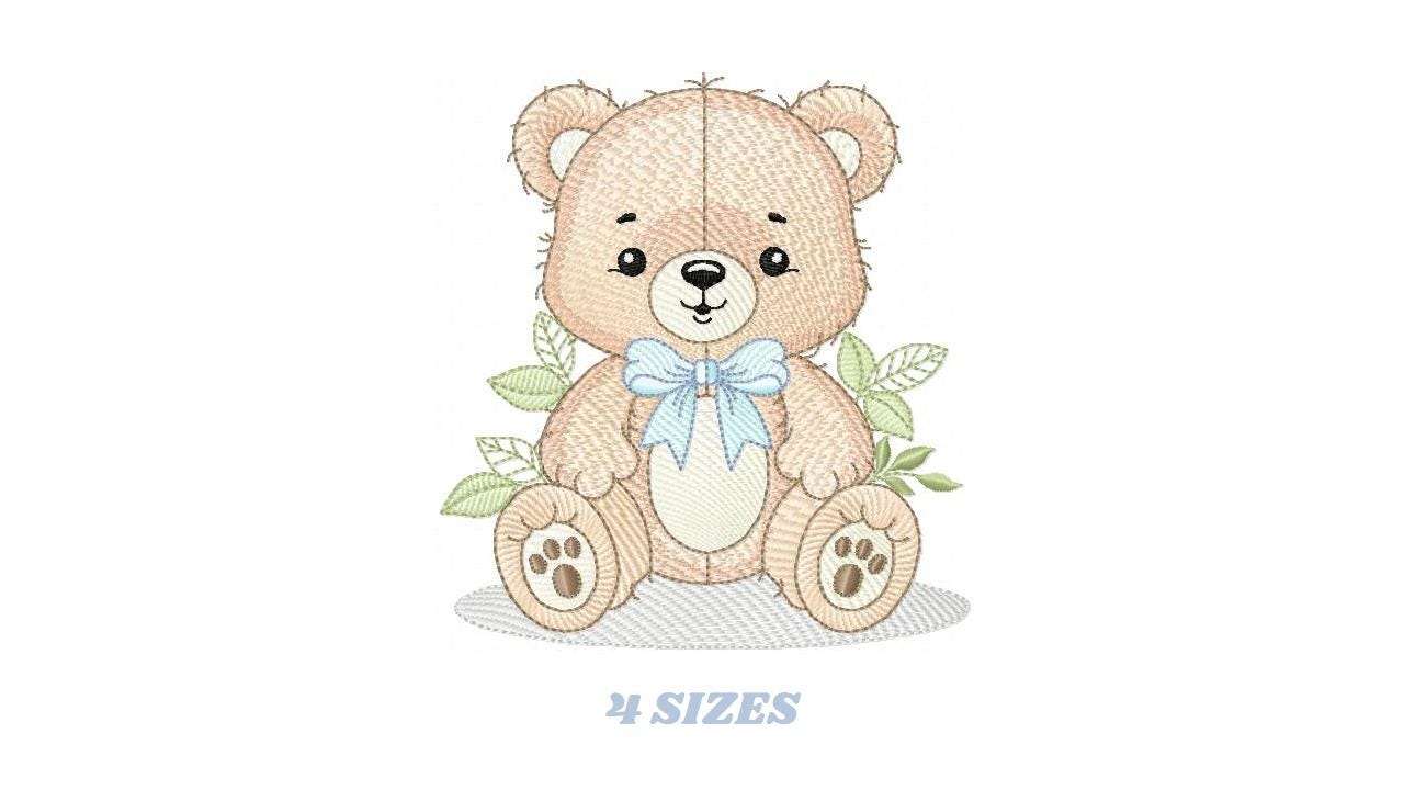 Teddy Bear embroidery designs - Baby Boy bear with bow tie machine embroidery pattern - Instant digital download pes jef dst hus vp3 xxx