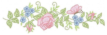 Roses embroidery designs - Flowers with butterflies machine embroidery pattern - Floral Divider Kitchen towel - Instant digital download pes