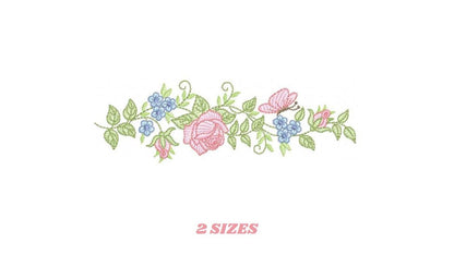 Roses embroidery designs - Flowers with butterflies machine embroidery pattern - Floral Divider Kitchen towel - Instant digital download pes