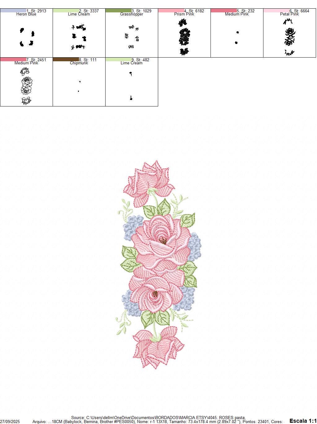 Roses embroidery designs - Flowers with roses line machine pattern - Floral Divider Kitchen towel - Instant digital download pes jef dst hus