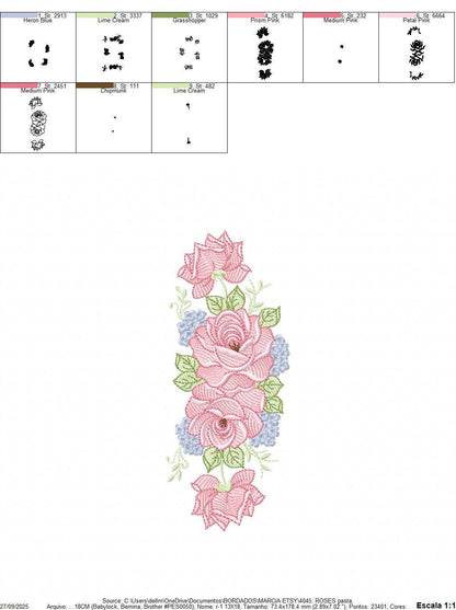 Roses embroidery designs - Flowers with roses line machine pattern - Floral Divider Kitchen towel - Instant digital download pes jef dst hus