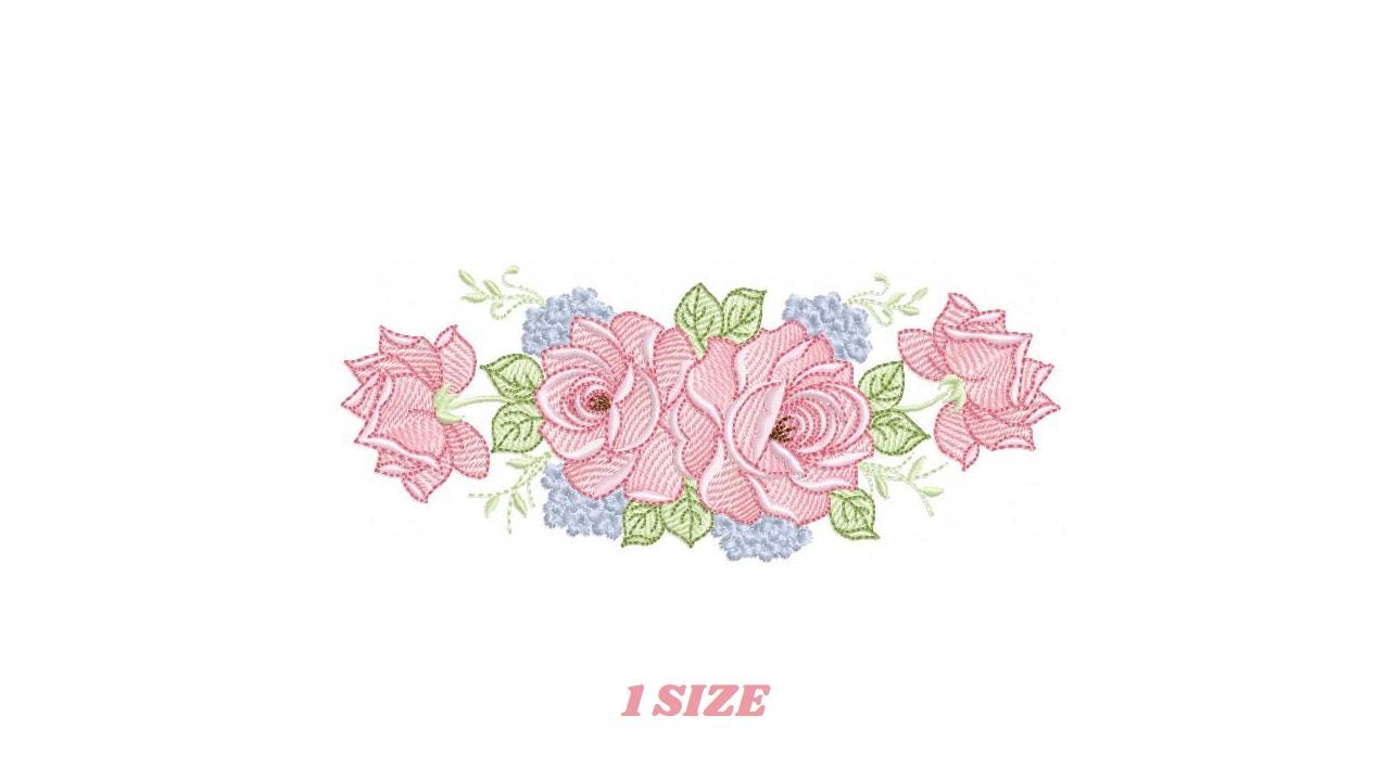 Roses embroidery designs - Flowers with roses line machine pattern - Floral Divider Kitchen towel - Instant digital download pes jef dst hus