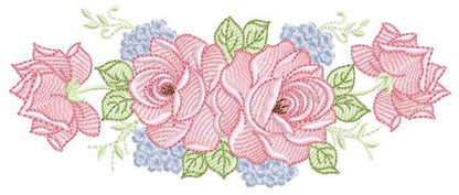 Roses embroidery designs - Flowers with roses line machine pattern - Floral Divider Kitchen towel - Instant digital download pes jef dst hus