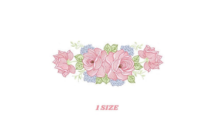 Roses embroidery designs - Flowers with roses line machine pattern - Floral Divider Kitchen towel - Instant digital download pes jef dst hus