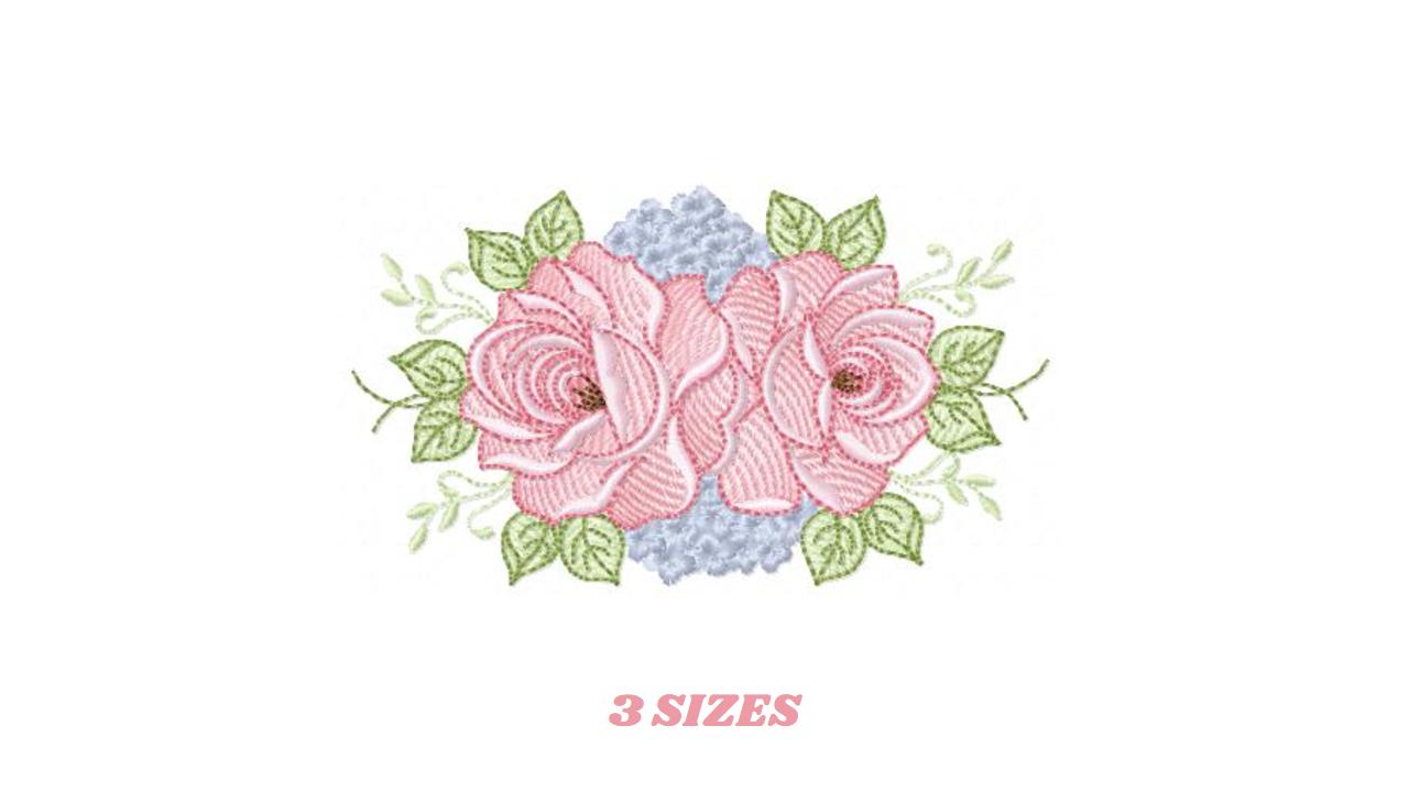 Roses embroidery designs - Red roses with flowers machine embroidery pattern - Floral Divider Kitchen towel - Instant digital download pes