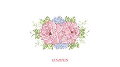 Roses embroidery designs - Red roses with flowers machine embroidery pattern - Floral Divider Kitchen towel - Instant digital download pes