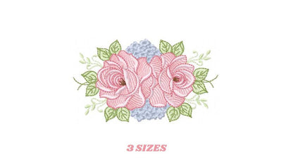 Roses embroidery designs - Red roses with flowers machine embroidery pattern - Floral Divider Kitchen towel - Instant digital download pes