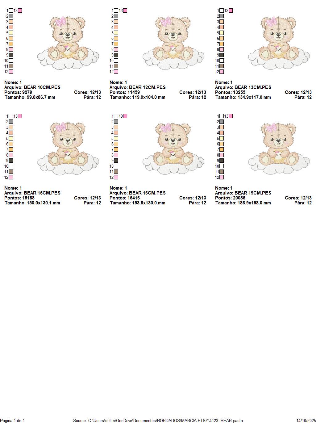Female Bear embroidery designs - Baby girl Teddy with sun and cloud machine embroidery pattern - Instant digital download pes jef dst hus