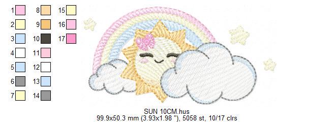 Rainbow embroidery design - Sun cloud and rainbow machine embroidery pattern - Baby girl file - Instant digital download pes jef dst hus vp3