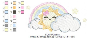 Rainbow embroidery design - Sun cloud and rainbow machine embroidery pattern - Baby girl file - Instant digital download pes jef dst hus vp3