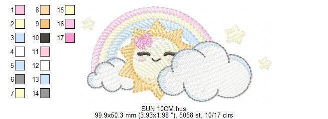 Rainbow embroidery design - Sun cloud and rainbow machine embroidery pattern - Baby girl file - Instant digital download pes jef dst hus vp3