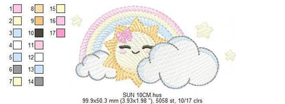 Rainbow embroidery design - Sun cloud and rainbow machine embroidery pattern - Baby girl file - Instant digital download pes jef dst hus vp3