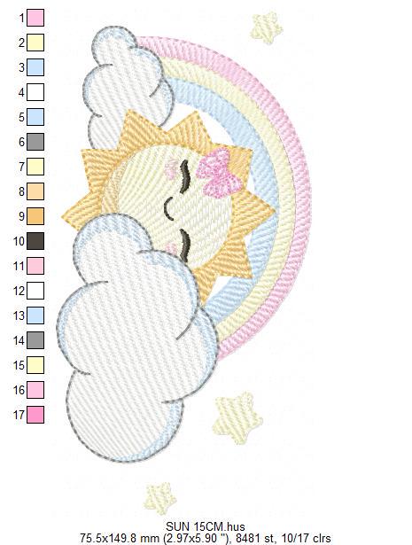 Rainbow embroidery design - Sun cloud and rainbow machine embroidery pattern - Baby girl file - Instant digital download pes jef dst hus vp3