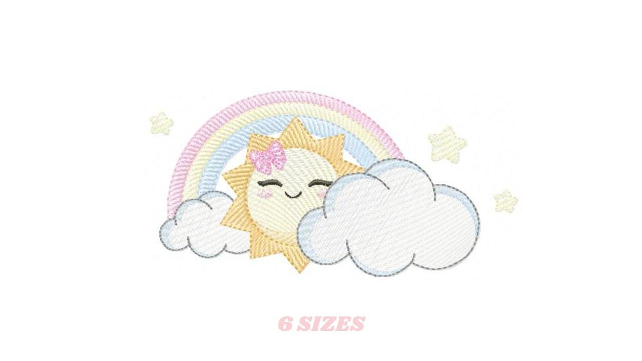 Rainbow embroidery design - Sun cloud and rainbow machine embroidery pattern - Baby girl file - Instant digital download pes jef dst hus vp3