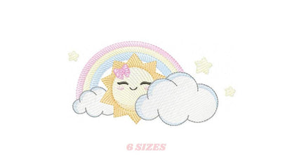Rainbow embroidery design - Sun cloud and rainbow machine embroidery pattern - Baby girl file - Instant digital download pes jef dst hus vp3