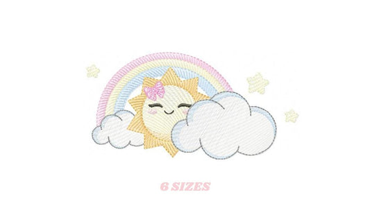 Rainbow embroidery design - Sun cloud and rainbow machine embroidery pattern - Baby girl file - Instant digital download pes jef dst hus vp3