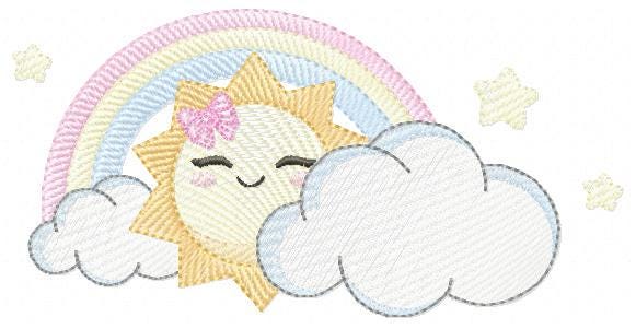 Rainbow embroidery design - Sun cloud and rainbow machine embroidery pattern - Baby girl file - Instant digital download pes jef dst hus vp3