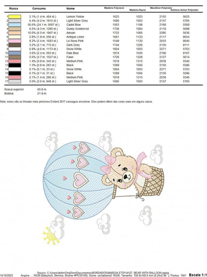 Bear with hot air balloon embroidery designs - Balloon with hearts and clouds machine embroidery pattern Baby girl file - Instant download