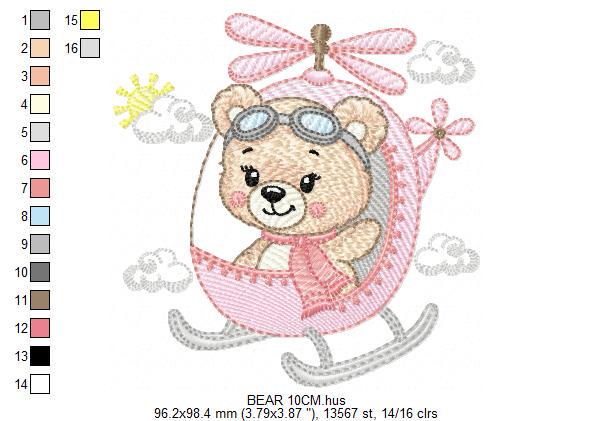 Helicopter embroidery designs - Chopper machine embroidery pattern - Baby Girl Bear file - Instant digital download pes jef dst hus vp3 xxx