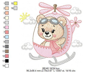 Helicopter embroidery designs - Chopper machine embroidery pattern - Baby Girl Bear file - Instant digital download pes jef dst hus vp3 xxx