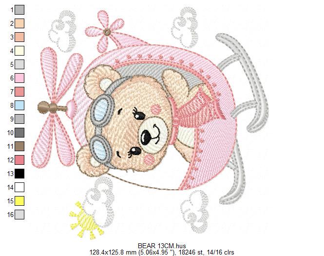 Helicopter embroidery designs - Chopper machine embroidery pattern - Baby Girl Bear file - Instant digital download pes jef dst hus vp3 xxx