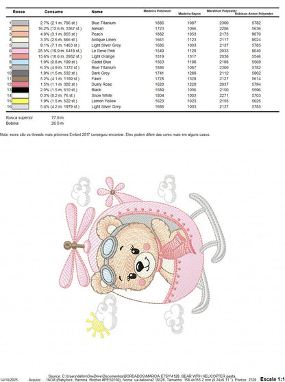 Helicopter embroidery designs - Chopper machine embroidery pattern - Baby Girl Bear file - Instant digital download pes jef dst hus vp3 xxx