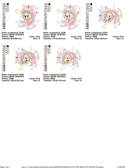 Helicopter embroidery designs - Chopper machine embroidery pattern - Baby Girl Bear file - Instant digital download pes jef dst hus vp3 xxx