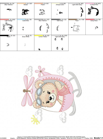 Helicopter embroidery designs - Chopper machine embroidery pattern - Baby Girl Bear file - Instant digital download pes jef dst hus vp3 xxx