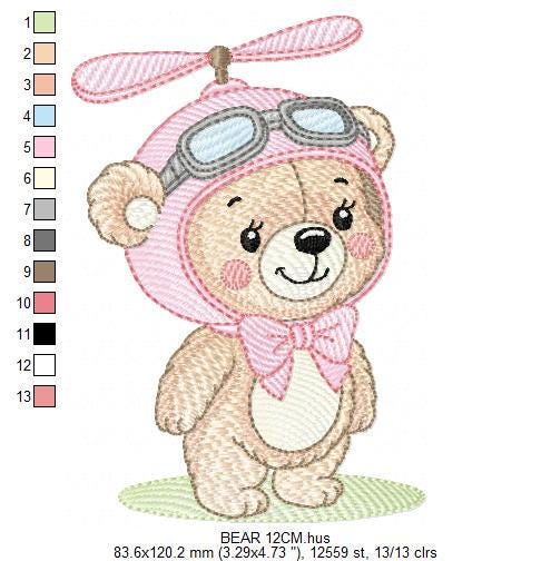 Pilot Bear embroidery designs - Baby Girl machine embroidery pattern - Aviator Teddy bear embroidery file - instant digital download pes jef