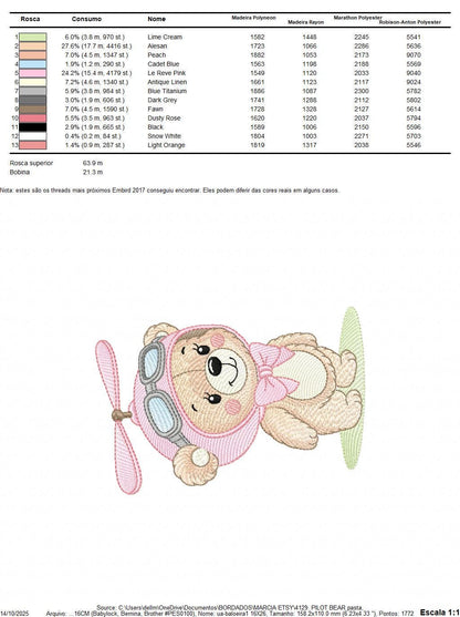 Pilot Bear embroidery designs - Baby Girl machine embroidery pattern - Aviator Teddy bear embroidery file - instant digital download pes jef