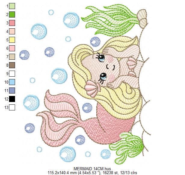 Mermaid embroidery designs - Ocean Sea Princess machine pattern - Mermaid rippled design - Baby Girl file - Instant download pes jef dst hus