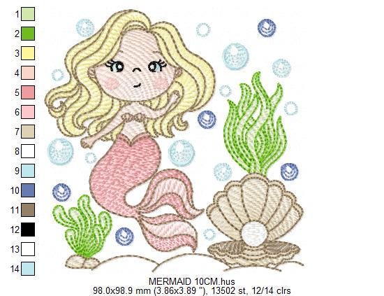 Mermaid embroidery designs - Ocean Sea Princess machine pattern - Mermaid rippled design - Baby Girl file - Instant download pes jef dst hus